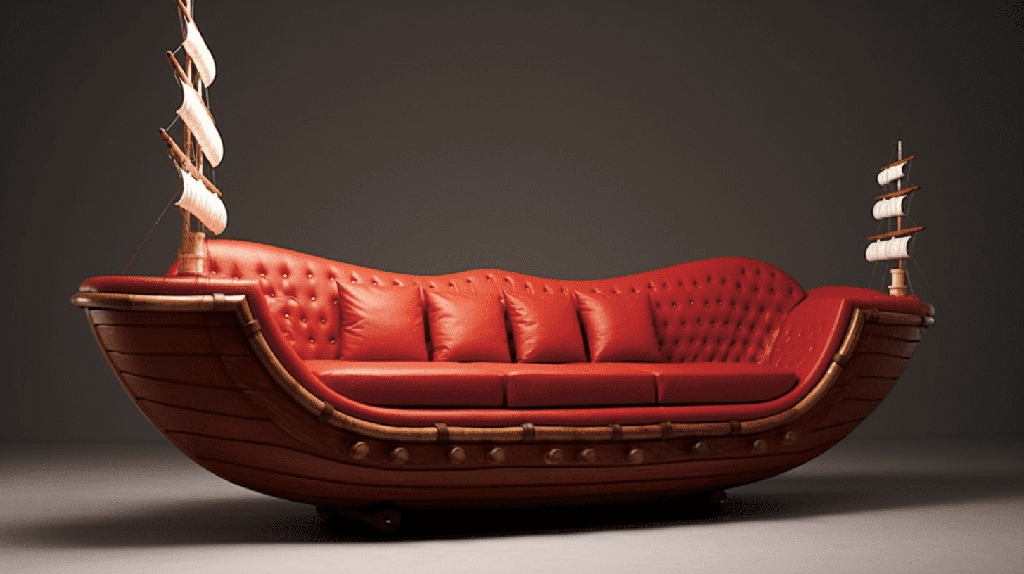 красный диван-лодка