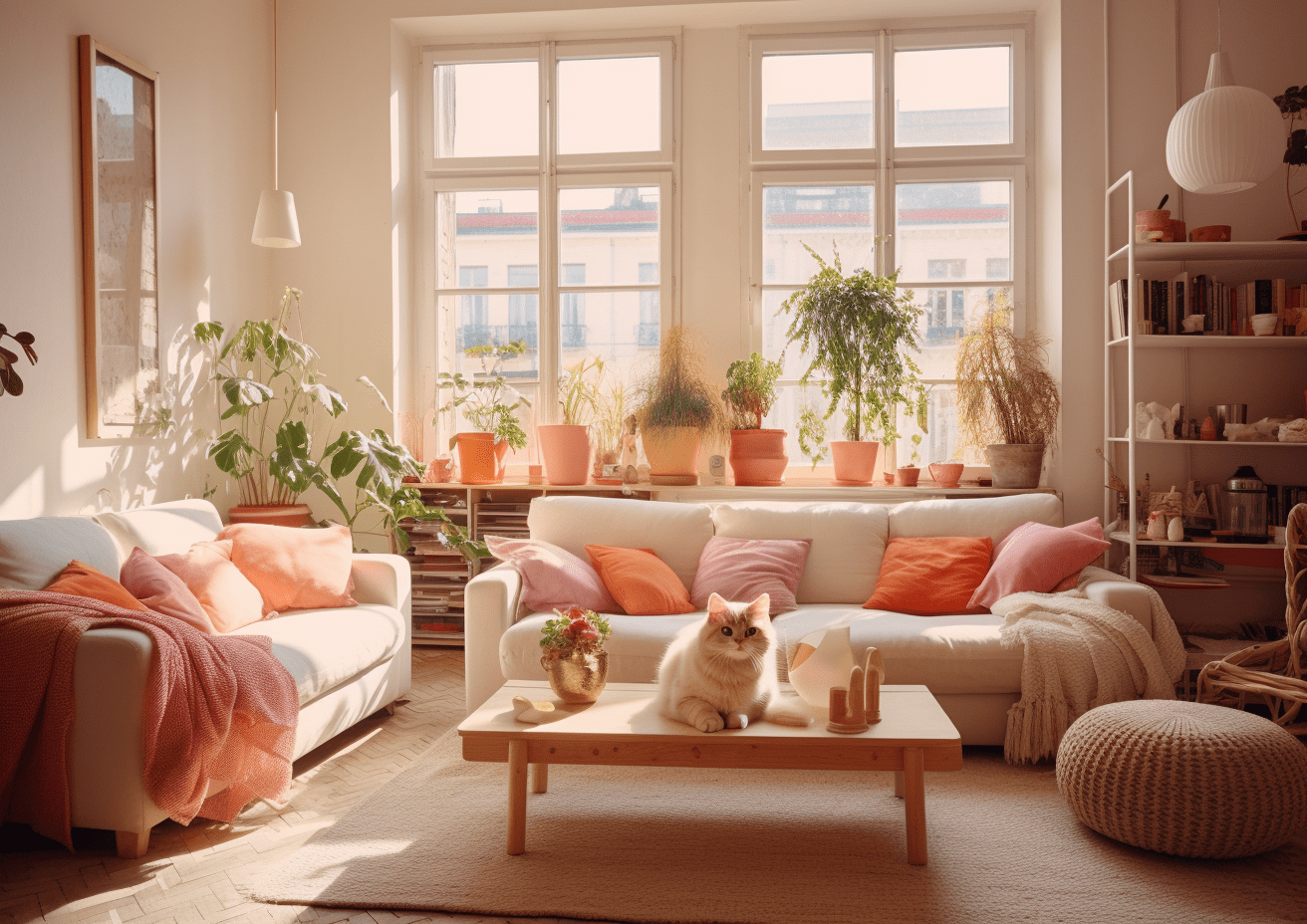 розовая комната с кошкой